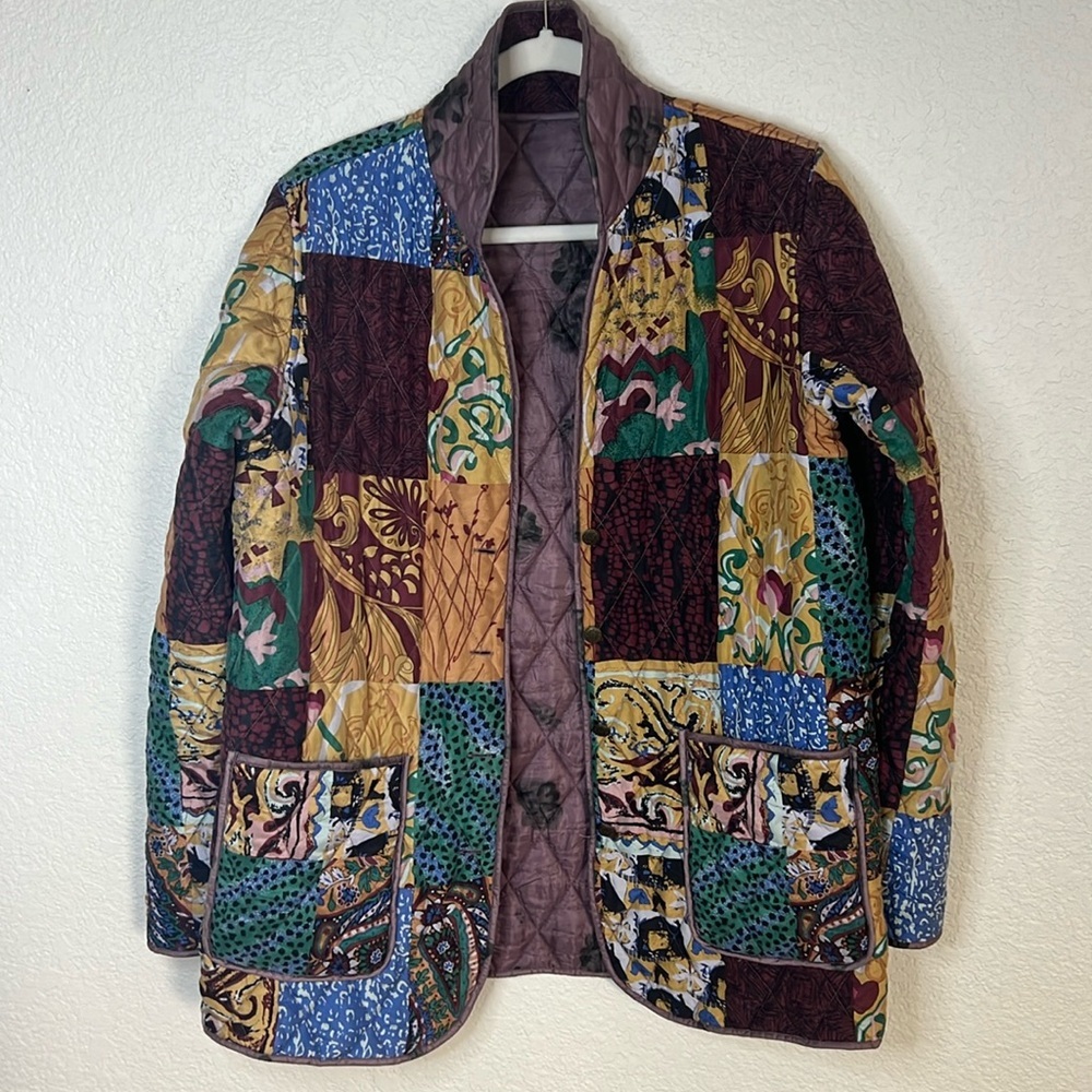Vintage Patchwork Reversible Quilted Silk Women’s Jacket Boho Style EUC Sz Med